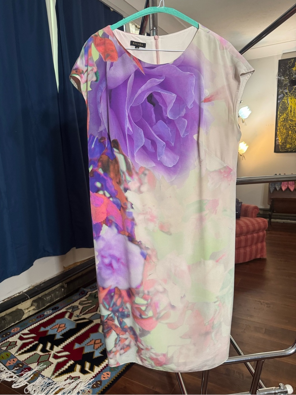 Escada Lavender and Pastel Floral Midi Dress